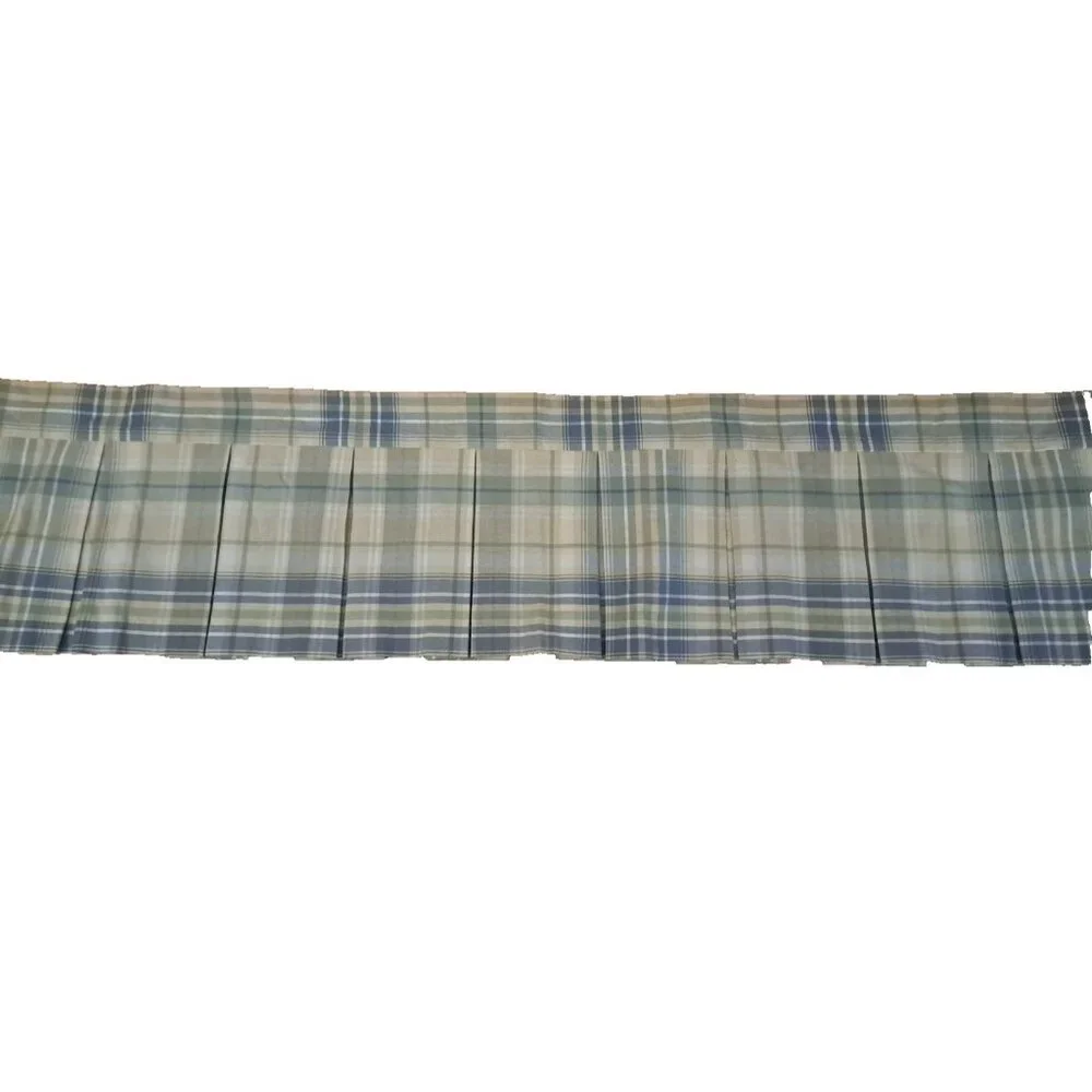 Plaid Curtain Valance Pleated Blue Yellow Long Cottage Country Farmhouse 76x13